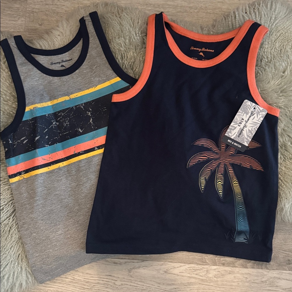 NWT Tommy Bahama Boys 2 Navy and Grey Tank Tops for Kids, Size 5/6